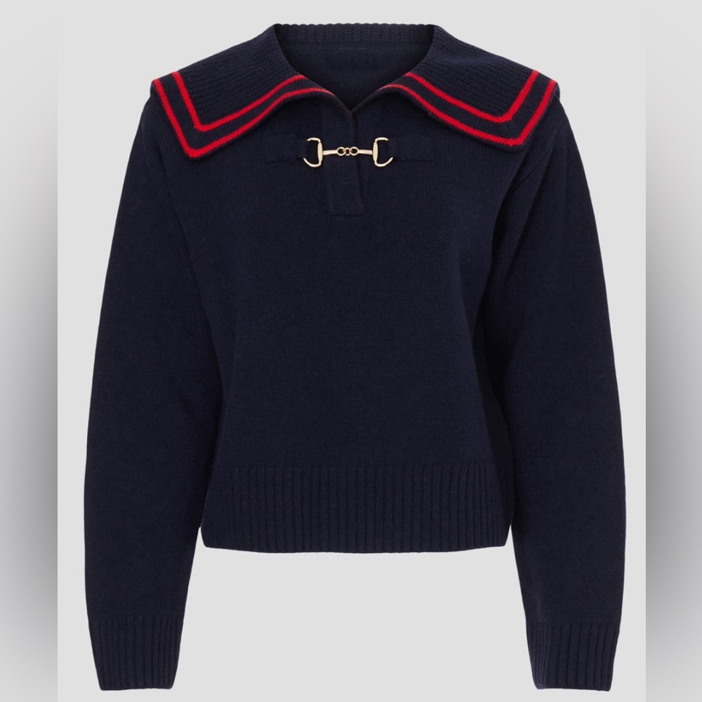 Sandro Navy Sweater with Red Trim